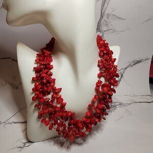 Multi-Strand Red Coral Chips Necklace
